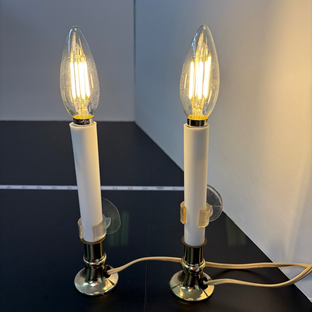 Vintage Window Candle Lamp Set of 2 Gold White Electric Suction LED Home Decor
